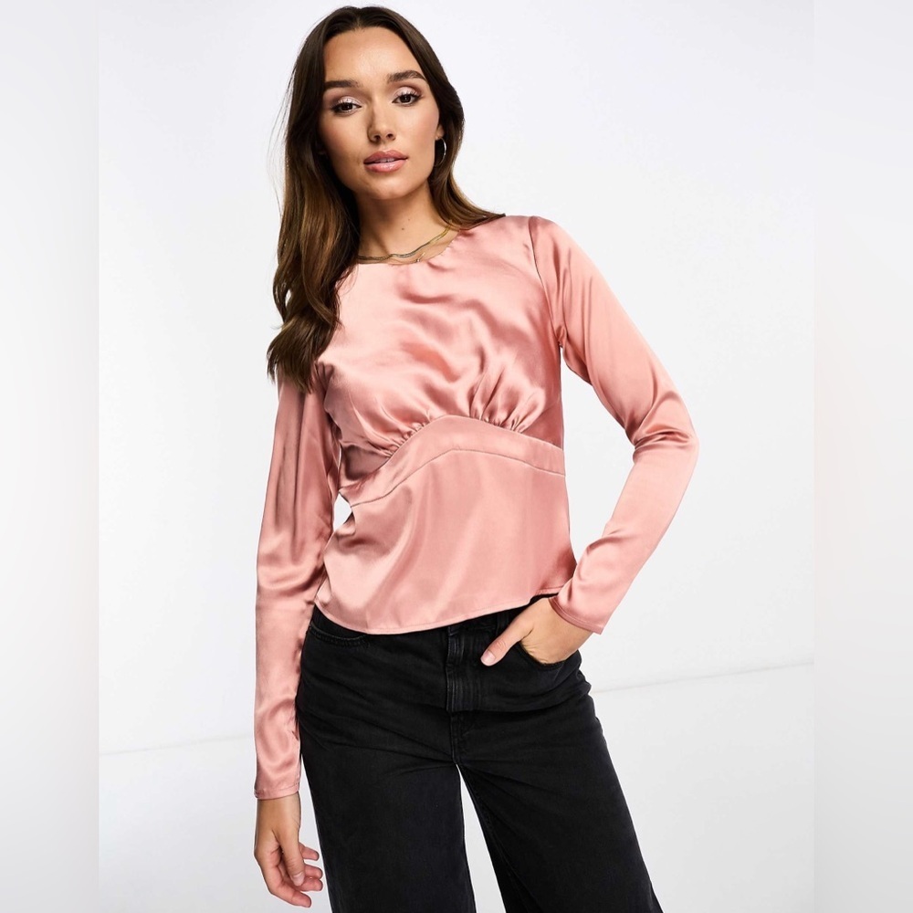 ASOS |  Satin Long Sleeve Tea Blouse Apricot 4